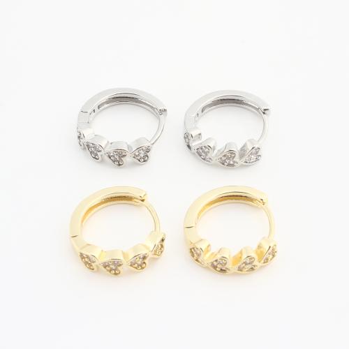 Brass Huggie Hoop Earring Heart plated fashion jewelry & for woman & with rhinestone Sold By Bag
