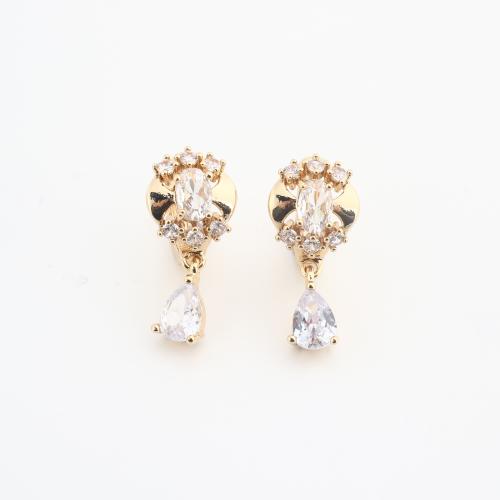 Brass Huggie Hoop Drop Earring with Crystal gold color plated fashion jewelry & for woman & with rhinestone Sold By Bag