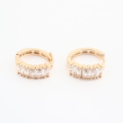 Brass Huggie Hoop Earring gold color plated fashion jewelry & for woman & with rhinestone Sold By Bag