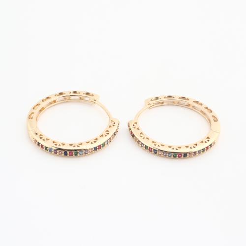 Brass Huggie Hoop Earring gold color plated fashion jewelry & for woman & with rhinestone Sold By Bag