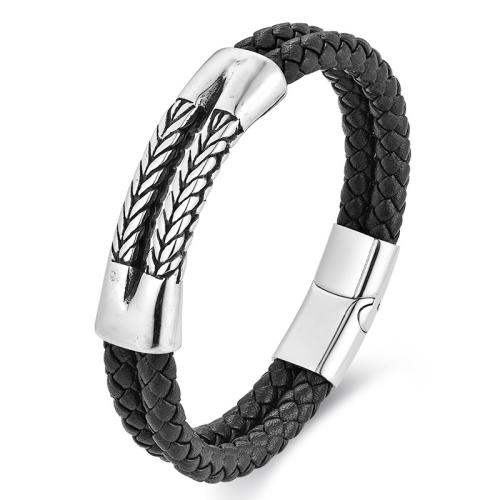 PU Leather Bracelet with 316L Stainless Steel Double Layer & for man Sold By PC