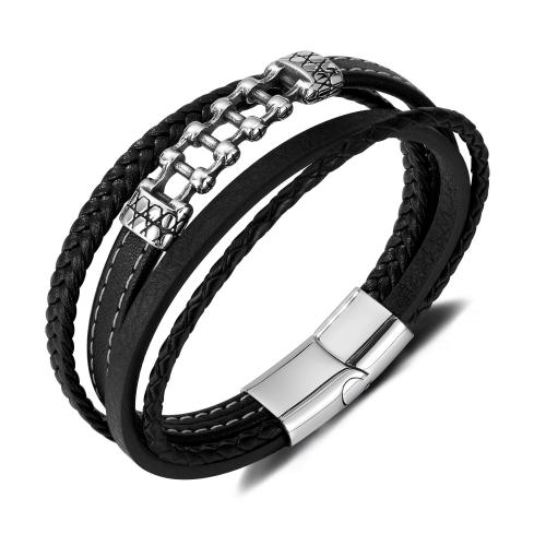 cuir PU bracelet, avec acier inoxydable 316L, bijoux de mode & pour homme, Vendu par PC