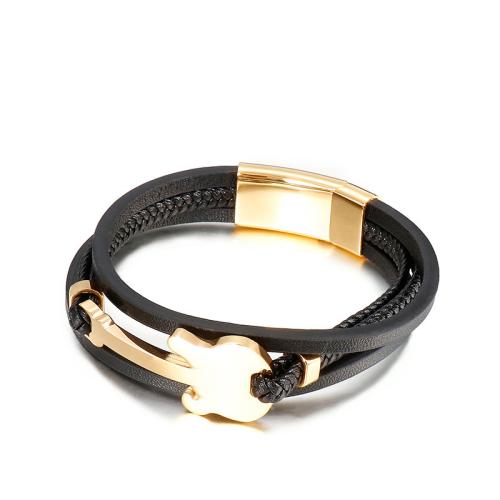 304 Stainless Steel Bracelet with PU Leather Guitar plated multilayer & for man Sold By PC