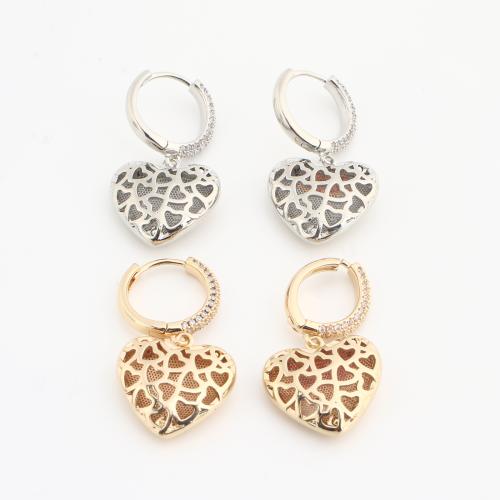 Brass Huggie Hoop Drop Earring Heart plated for woman & with rhinestone Sold By Bag