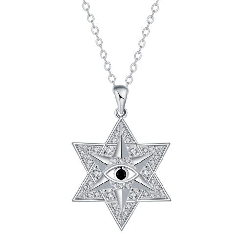 Cubic Zircon Micro Pave Brass Necklace with stainless steel chain with 5cm extender chain Hexagram silver color plated oval chain & micro pave cubic zirconia & for woman Sold Per Approx 45 cm Strand