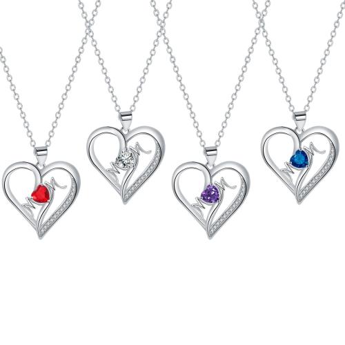 Cubic Zircon Micro Pave Mässing Halsband, med rostfritt stål kedja, med 5cm extender kedja, Hjärta, platina pläterad, oval kedja & micro bana cubic zirconia & för kvinna, fler färger för val, 24x24mm, Såld Per Ca 45 cm Strand