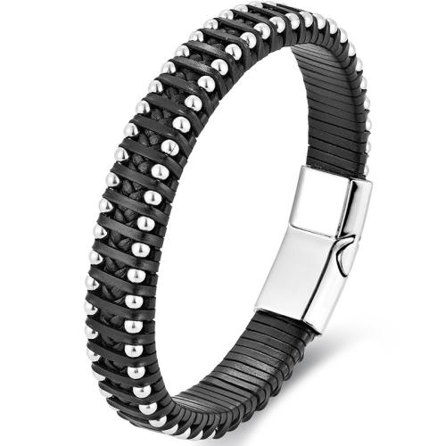 PU Leather Bracelet with 316L Stainless Steel fashion jewelry & for man Length Approx 21 cm Sold By PC