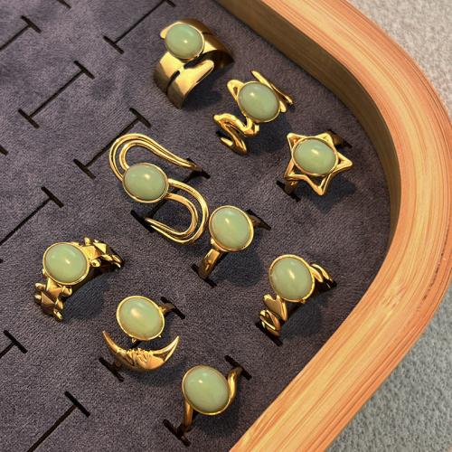 304 acciaio inox Anelli Cuff, with pietra preziosa, placcato color oro, stili diversi per la scelta & per la donna, Venduto da PC