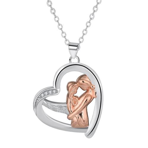 Zircônio cúbico Micro Pave colar de bronze, cobre, with 5cm extender chain, Coração, banhado, cadeia oval & micro pavimento em zircônia cúbica & para mulher, 18x27mm, vendido para Aprox 45 cm Strand