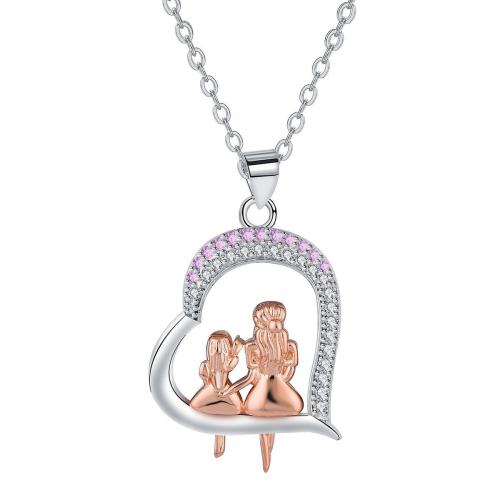 Zircônio cúbico Micro Pave colar de bronze, cobre, with 5cm extender chain, Coração, banhado, cadeia oval & micro pavimento em zircônia cúbica & para mulher, 18x22mm, vendido para Aprox 45 cm Strand