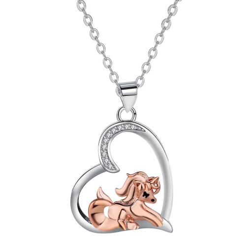 Zircônio cúbico Micro Pave colar de bronze, cobre, with 5cm extender chain, Coração, banhado, cadeia oval & micro pavimento em zircônia cúbica & para mulher, 22.20x22.90mm, vendido para Aprox 45 cm Strand