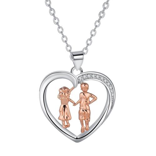 Cubic Zircon Micro Pave Brass Necklace with 5cm extender chain Heart plated oval chain & micro pave cubic zirconia & for woman Sold Per Approx 45 cm Strand