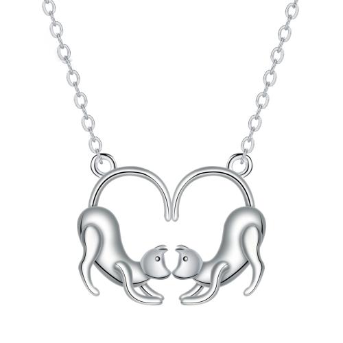 Μικρο κυβικά Ζιργκόν ανοίξει κολιέ ορείχαλκο, Ορείχαλκος, με αλυσίδα από ανοξείδωτο ατσάλι, με 5cm επεκτατικού αλυσίδας, Γάτα, χρώμα επάργυρα, οβάλ αλυσίδα & μικρο ανοίξει κυβικά ζιρκονία & για τη γυναίκα, 22.60x16.50mm, Sold Per Περίπου 45 cm Strand