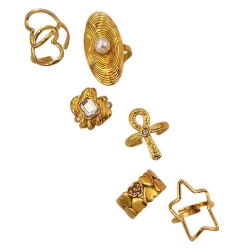 304 rostfritt stål Cuff finger ring, med Plast Pearl, plated, olika stilar för val & för kvinna & med strass, Säljs av PC