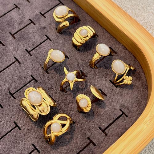 304 Nerūdijantis plienas Cuff Finger Ring, su Brangakmenis, aukso spalva padengtas, įvairių stilių pasirinkimas & moters, Pardavė PC