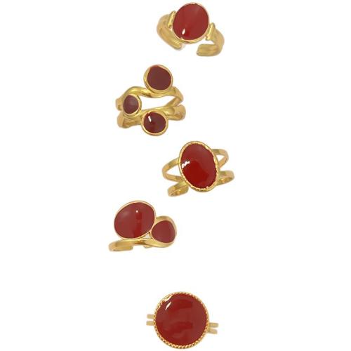 304 Stainless Steel Cuff Finger Ring gold color plated & for woman & enamel Sold By PC