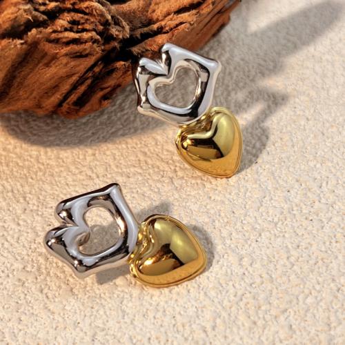 304 rustfrit stål Stud Earring, Heart, forgyldt, for kvinde & hule, Solgt af par