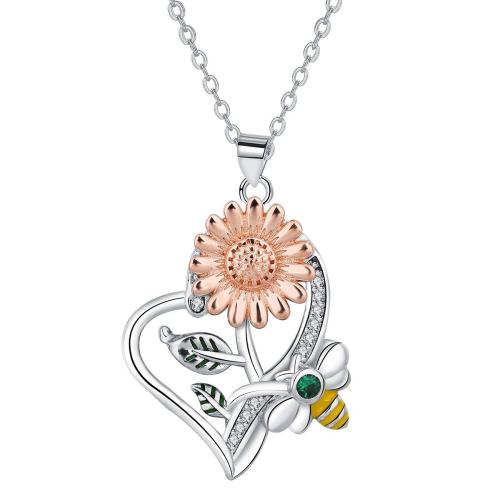 Ciúbach Siorcón Micrimhilseogra réiteodh Necklace Prás, Croí, plátáilte, slabhra Oval & micrea réiteach zirconia ciúbach & do bhean, 19.50x19mm, Díolta Per Thart 45 cm Snáithe