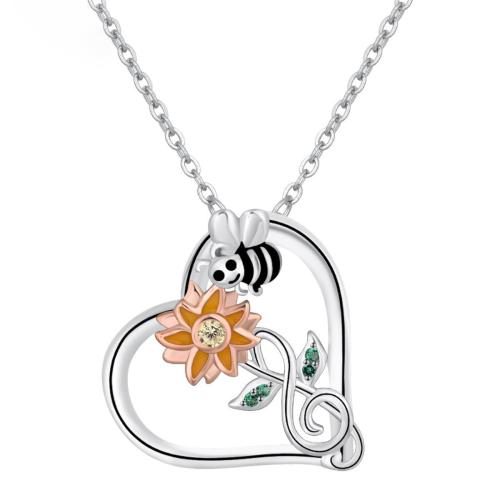 Ciúbach Siorcón Micrimhilseogra réiteodh Necklace Prás, Croí, plátáilte, slabhra Oval & micrea réiteach zirconia ciúbach & do bhean & cruan, 19.50x19mm, Díolta Per Thart 45 cm Snáithe