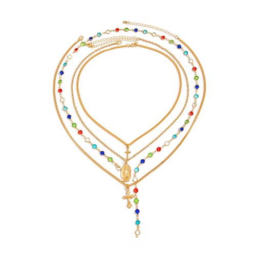 Zinc Alloy Necklace with iron chain & Crystal Cross plated multilayer & for man Sold By PC