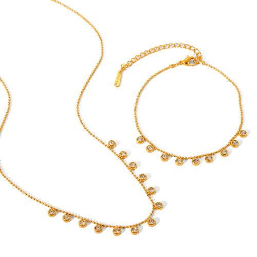 304 Stainless Steel Bracelet and Necklace gold color plated & for woman & with rhinestone Sold By PC