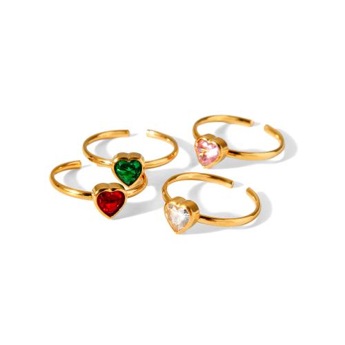 304 Stainless Steel Cuff Finger Ring Heart gold color plated for woman & with rhinestone Sold By PC