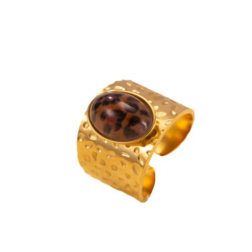 304 roestvrij staal Manchet Finger Ring, met Natuursteen, gold plated, Vintage & uniseks, Verkocht door PC