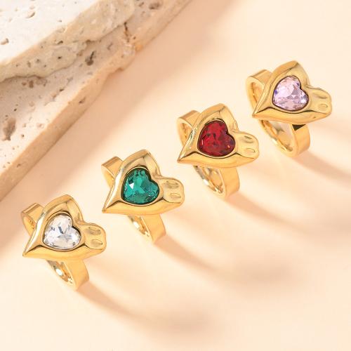 Stal nierdzewna 304 Pierścionek, Serce, Platerowane w kolorze złota, dla obu płci & różnej wielkości do wyboru & mikro utorować cyrkonia, dostępnych więcej kolorów, rozmiar:6-9, sprzedane przez PC