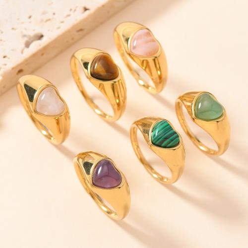 304 Stainless Steel Finger Ring with Gemstone Heart gold color plated Unisex US Ring Sold By PC