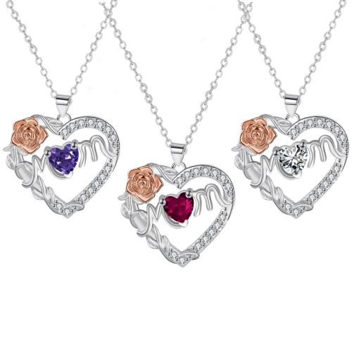 Zircônio cúbico Micro Pave colar de bronze, cobre, banhado, cadeia oval & micro pavimento em zircônia cúbica & para mulher, Mais cores pare escolha, 21x22mm, vendido para Aprox 45 cm Strand