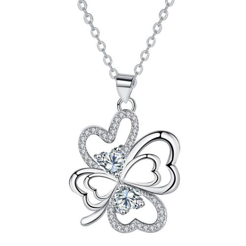 Zircônio cúbico Micro Pave colar de bronze, cobre, cromado de cor platina, cadeia oval & micro pavimento em zircônia cúbica & para mulher, 19x19mm, vendido para Aprox 45 cm Strand