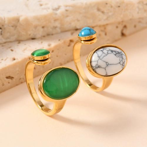 304 Stainless Steel Cuff Finger Ring with Gemstone gold color plated Unisex Sold By PC
