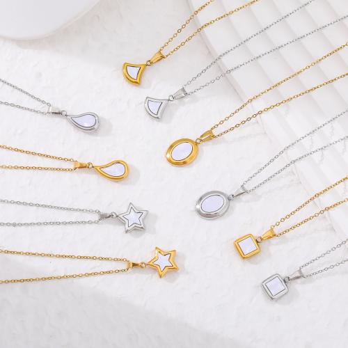 304 rostfritt stål Halsband, med White Shell, plated, olika stilar för val & för kvinna, Längd Ca 18 inch, Säljs av PC