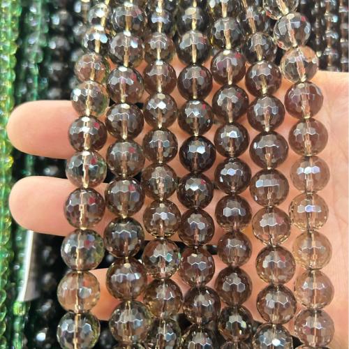 Naturale Smoky Quartz Beads, quarzo affumicato, Cerchio, lucido, DIY & formato differente per scelta & sfaccettati, Lunghezza Appross. 38 cm, Venduto da PC
