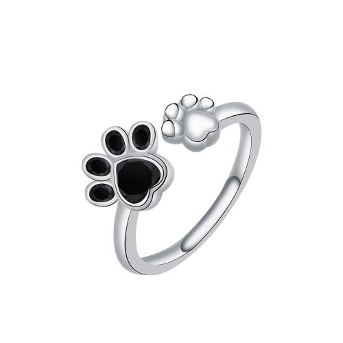 Brass Finger Ring Claw silver color plated adjustable & for woman & enamel black Sold By PC