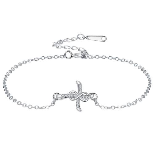 Cubic Zirconia Micro Pave Latão Pulseira, cobre, with cadeia do aço inoxidável, cromado de cor prateada, ajustável & cadeia oval & micro pavimento em zircônia cúbica & para mulher, 15x18mm, vendido para Aprox 17 cm Strand