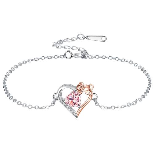 Cubic Zirconia Micro Pave Latão Pulseira, cobre, with cadeia do aço inoxidável, Coração, banhado, ajustável & cadeia oval & micro pavimento em zircônia cúbica & para mulher, Mais cores pare escolha, 16.40x16mm, vendido para Aprox 17 cm Strand