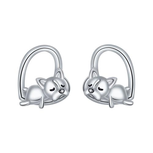 Messing oorbelknoppen, Hond, silver plated, voor vrouw, 11.80x13.50mm, Verkocht door pair