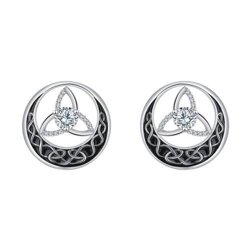 Cubic Zirconia Micro Pave Brass Earring silver color plated micro pave cubic zirconia & for woman & enamel black Sold By Pair