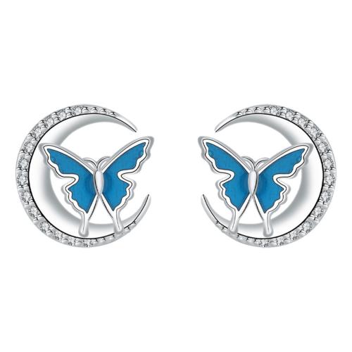 Κυβικά ζιρκονίαμικρο  άνοιγαν Ορείχαλκος Σκουλαρίκι, χρώμα επάργυρα, μικρο ανοίξει κυβικά ζιρκονία & για τη γυναίκα & σμάλτο, μπλε, 11x13.50mm, Sold Με Ζεύγος
