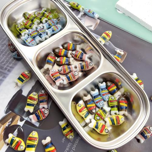 Porcelain Jewelry Beads Fish hand drawing DIY Approx 1.8mm Sold By Bag