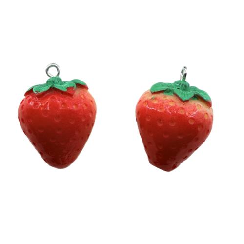 Resin Pendant with Zinc Alloy Strawberry DIY & enamel Sold By Bag