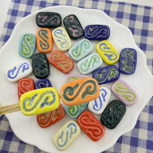 Perles bijoux en porcelaine, rectangle, style folk & DIY, plus de couleurs à choisir, 24x15x7.50mm, Trou:Environ 2mm, 100PC/sac, Vendu par sac