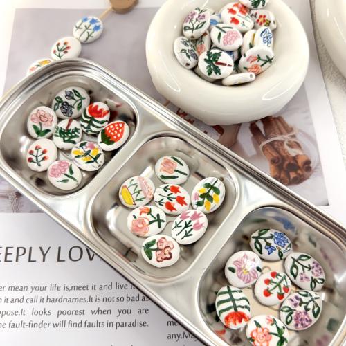 Porcelain Jewelry Beads Oval hand drawing DIY & double-sided Approx 2mm Sold By Bag