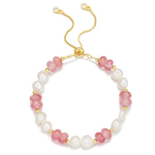 Freshwater Pearl Bracelet with Gemstone & Brass & for woman Length Approx 6.29-10.23 Inch Sold By PC