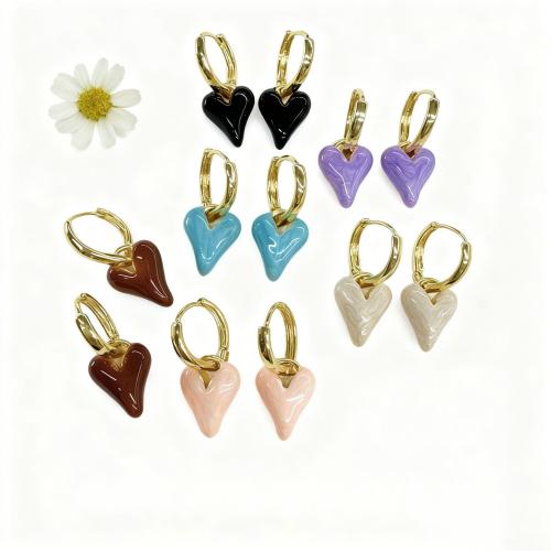 銅 Huggieフープドロップイヤリング, ハート形, ゴールドメッキ, 女性用 & エナメル, 無色, 売り手 ペア