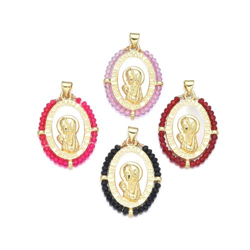 Crystal Pendants Brass with White Shell & Crystal Virgin Mary gold color plated DIY Sold By PC
