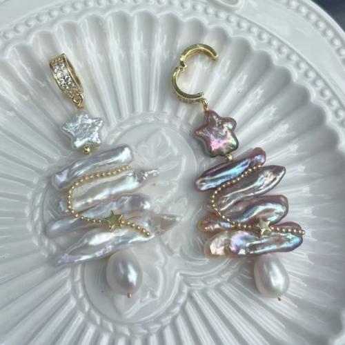 Freshwater Pearl Pendants with Zinc Alloy Christmas Tree DIY & with rhinestone Sold By PC