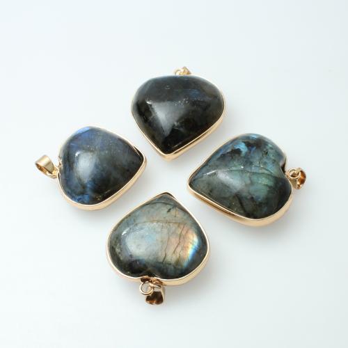 Labradorit Hänge, med Zink Alloy, Hjärta, DIY, 34x32mm, Säljs av PC