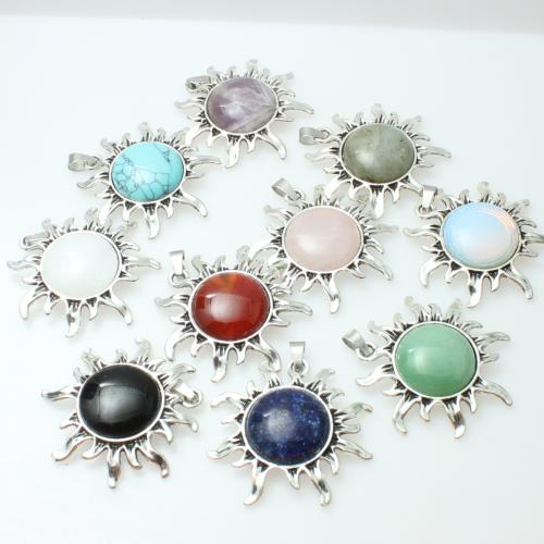 Gemstone Hängen Smycken, Ädelsten, med Zink Alloy, Blomma, DIY & olika material för val, 42x40x10mm, Säljs av PC